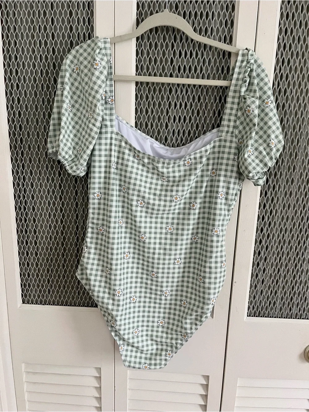 Light green gingham bathing suit with tie
